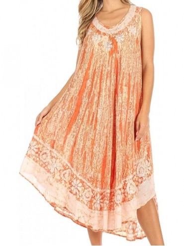 Cover-Ups Alexis Embroidered Long Sleeveless Floral Caftan Dress/Cover Up - Copper - C811X3UGIN9 $22.80
