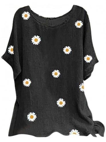 Board Shorts Women Oversized Tunic florla Printed Women Summer Crewneck Short Sleeve Loose Fit Tee Basic tees - Black_3 - CI1...