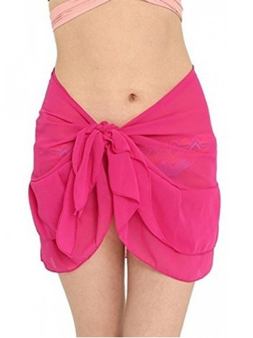 Cover-Ups Women Chiffon Swimwear Cover Up Ruffle Skirt Beach Sarong Swimsuit Wrap - Fuchsia - C018GD8U7L0 $20.35
