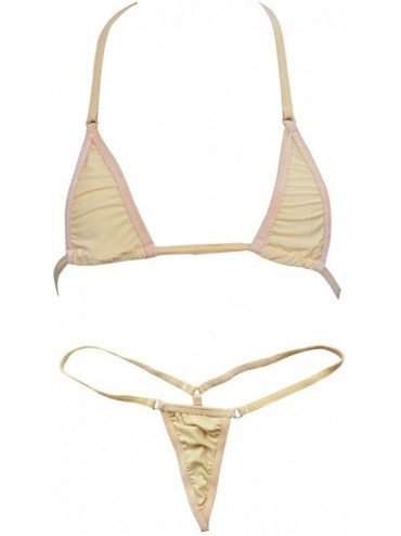 Sets Women Micro G-String Bikini 2 Piece Sliding Top Thong Small Bra - Beige - CP11W0UNUOX $16.06