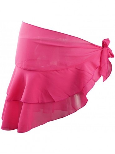 Cover-Ups Women Chiffon Swimwear Cover Up Ruffle Skirt Beach Sarong Swimsuit Wrap - Fuchsia - C018GD8U7L0 $9.68