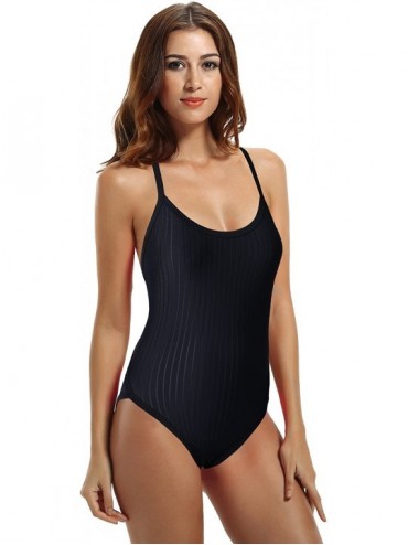 One-Pieces Women's Athletic Thin Strap Back One Piece Swimsuit - Black - CQ12N7A0Z63 $51.84