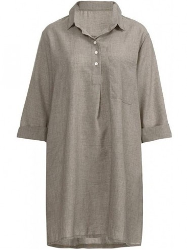 Racing T Shirt Dresses for Women Knee Length 3/4 Sleeve Summer Dress Solid Cotton Linen Casual Dress with Pockets Khaki - CS1...