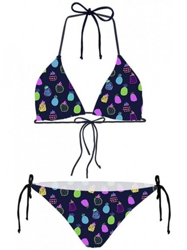 Sets Women's Tie Side Bottom Triangle Bikini Swimsuit Summer Beach Bathing Suits - Pineapple-2 - CC18NAUANK8 $24.64