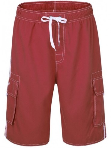 Board Shorts Men's Beachwear Board Shorts Quick Dry with Mesh Lining Swim Trunks - Red - CB12O1ZH6GW $34.95