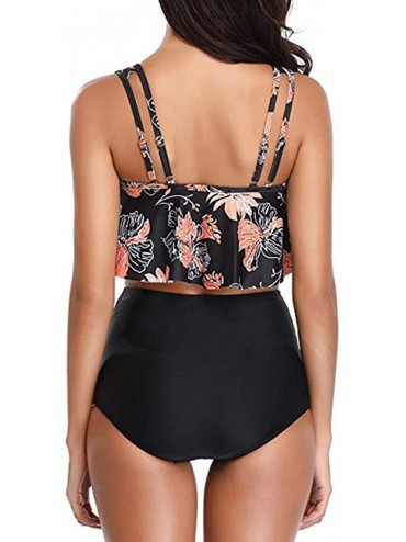 Sets Bikini Swimsuit for Women Two Piece Bathing Suit Ruffled Racerback with High Waisted Bottom Tankini Set - Black2 - CR18O...