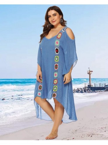 Cover-Ups Women Bathing Suit Cover Ups Swimsuit Coverups Dress Soft Crochet Bikini Beach Cover Ups - Blue-3xl - C01942LSHY5 $...