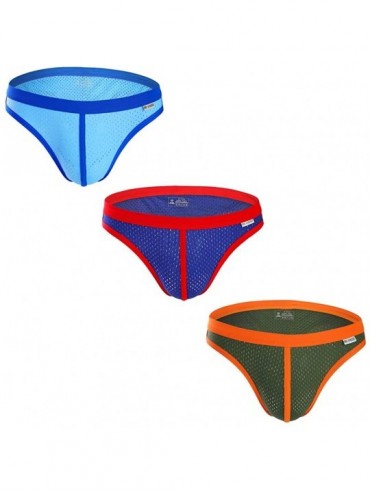 Briefs Men's Underwear Stretch Bikini Mesh Briefs - 3p-pink Blue+army Green+royal Blue - CU193W6HG3G $43.87