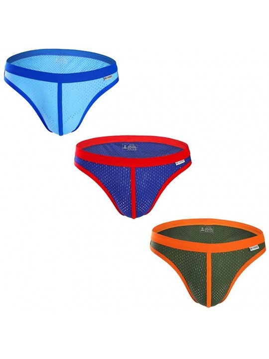 Briefs Men's Underwear Stretch Bikini Mesh Briefs - 3p-pink Blue+army Green+royal Blue - CU193W6HG3G $20.47