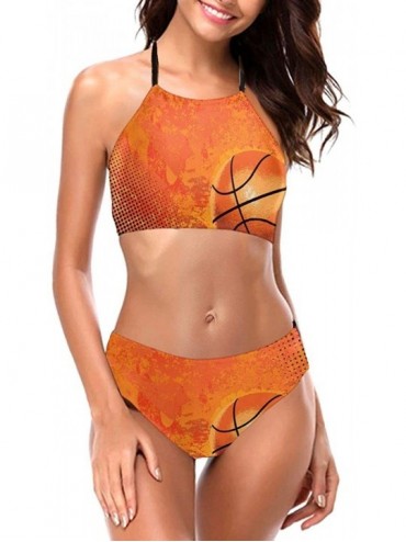 Sets Women's Girls Bikini Set Padded Beachwear Swimsuit with Tie Side Bottom - Basketball - CH196SMGT7Y $75.11