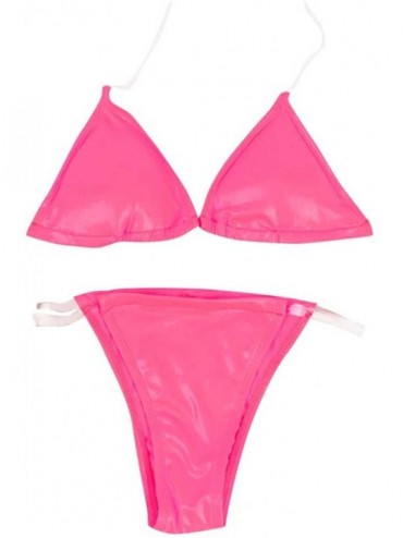 Sets Women's Suspender Patent Leather Three-Point Style Bikini Swimsuit Transparent Spaghetti Aiguillette Beachwear - Hot Pin...