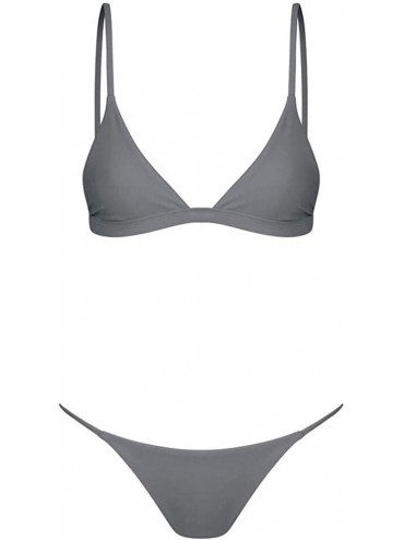 Sets Bikini Set Bandage for Women Solid Brazilian Swimwear Two Pieces Swimsuit Push Up Padded Thong Bathing Suits Gray - CY19...