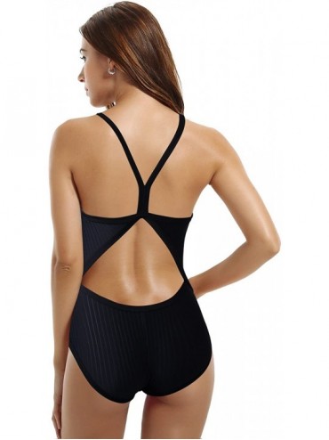 One-Pieces Women's Athletic Thin Strap Back One Piece Swimsuit - Black - CQ12N7A0Z63 $28.67