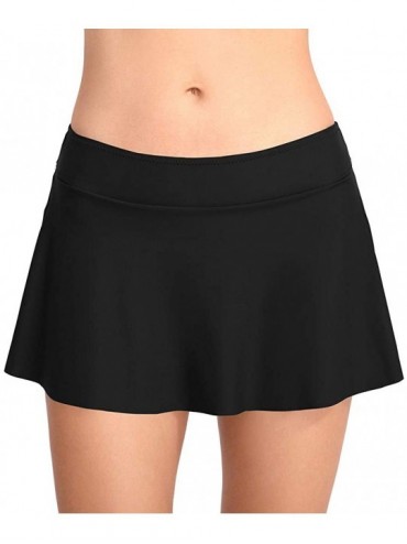 Bottoms Women's Swim Skirt High Waisted Flounce Swimming Skort Bikini Bottom Tankini Swimsuit - Black - CE18TL38XW8 $30.61