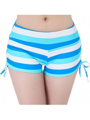 Bottoms Women's Drawstring Swim Board Shorts Beach Bikini Swimsuit Bottoms - Blue Stripes - C418CMA477L $19.45