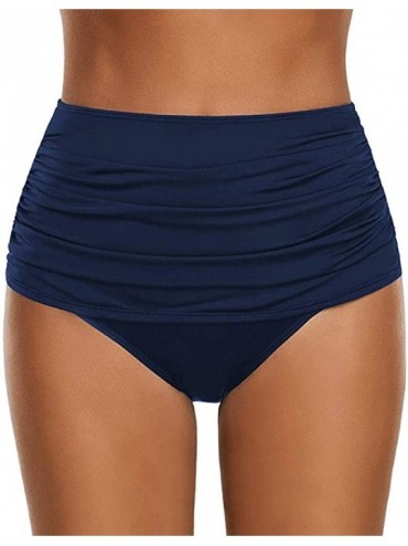 Bottoms High Waisted Bikini Bottoms Tummy Control- Swim Shorts Ruched Bikini Tankini Swimsuit Briefs - Navy - CF18UMYK3GM $33.67