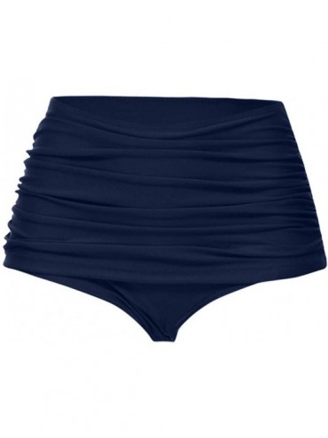 Bottoms High Waisted Bikini Bottoms Tummy Control- Swim Shorts Ruched Bikini Tankini Swimsuit Briefs - Navy - CF18UMYK3GM $39.21