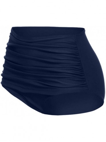 Bottoms High Waisted Bikini Bottoms Tummy Control- Swim Shorts Ruched Bikini Tankini Swimsuit Briefs - Navy - CF18UMYK3GM $39.21