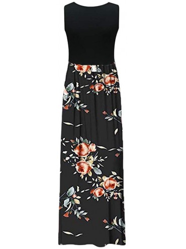 Cover-Ups Shirt Dress for Women- Casual Short Sleeve Empire Waist Maxi Dresses Long Dresses with Pockets - Black-2 - C618TKES...