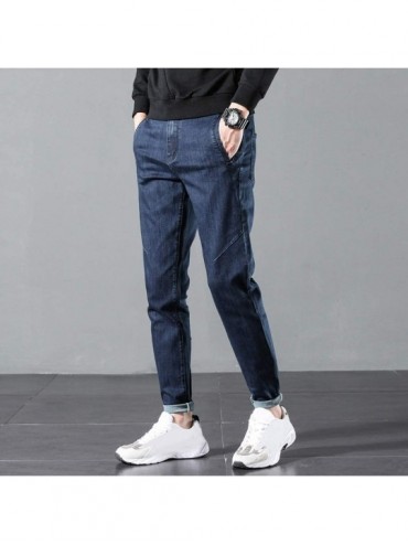 Rash Guards Men's Plus Size Jeans Fashion Slim Fit Stretch Jogger Premium Denim Pant with Elastic Waist - Blueb - CN18Z28EIOE...