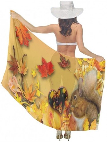 Cover-Ups Women Fashion Shawl Wrap Summer Vacation Beach Towels Swimsuit Cover Up - Fall Maple Squirrel - C8190H22Q9N $21.31