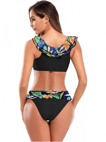 Sets Women's Sport Low Scoop Crop Top High Waisted Bottom Two Piece Swimsuits - Black - B - C318AQU95AT $26.80