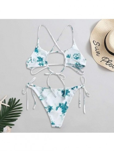 Racing Tie Dye Swimsuits for Women Girls 2020 Summer Plus Size Two Piece Bikini Sets Crop Top Swimwear Bathing Suits Green - ...
