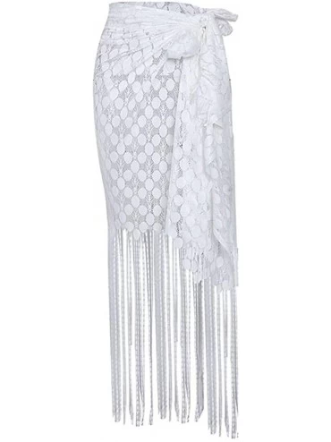 Racing Women Shawl Tassel Skirt Sunscreen Knot Front Solid Beach Bikini Swimsuit - White - CS18RESG6NC $18.47