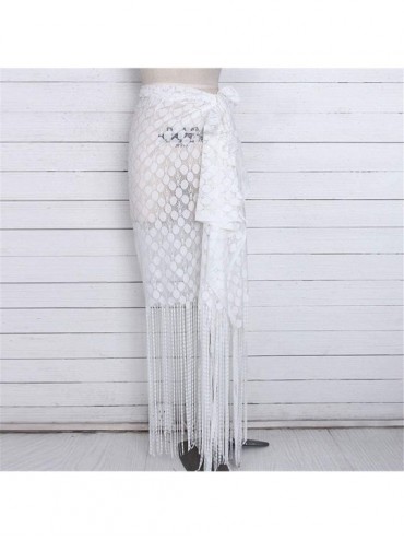 Racing Women Shawl Tassel Skirt Sunscreen Knot Front Solid Beach Bikini Swimsuit - White - CS18RESG6NC $12.14
