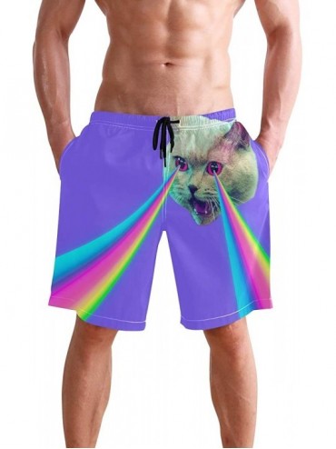 Board Shorts Funny Cat Rainbow Mens Swim Trunks Quick Dry Board Shorts Summer Beach Short with Pockets - C919E90AWA4 $20.69