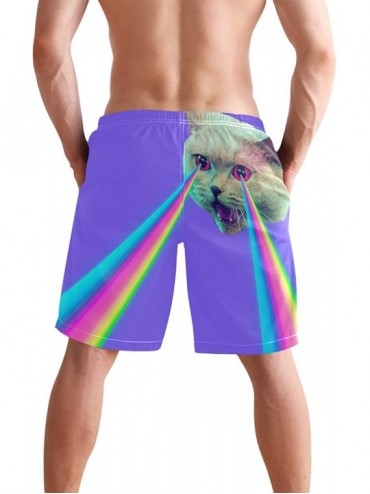 Board Shorts Funny Cat Rainbow Mens Swim Trunks Quick Dry Board Shorts Summer Beach Short with Pockets - C919E90AWA4 $20.69
