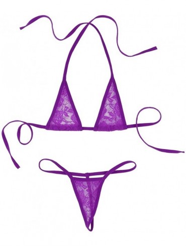 Sets Womens Sexy Halter Neck Strappy Lace Up Triangle Bikini Swimsuit 2 Pieces Brazilian Set - Purple - CW18NDK3EWL $26.83