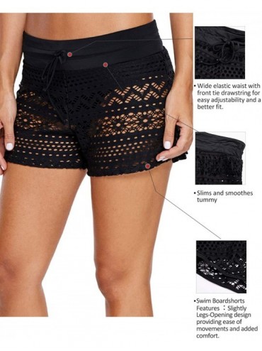 Board Shorts Womens Side Split Waistband Swim Shorts with Panty Liner Plus Size S - 3XL - Z Lace Black T - CX18LCA4A4T $18.72