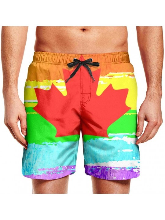 Board Shorts Men's Board Shorts Quick Dry Nauru Flag Swim Board Trunks - Rainbow Canada Flag - CB18SYI6XE5 $34.49