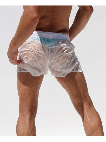 Board Shorts Men's Casual Sexy Shorts Translucent Swim Trunks Beach Pants Quick-Dry - White - CI18TT7KGQ9 $16.79