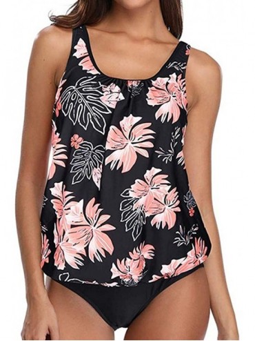 One-Pieces Women Two Piece Swimsuit High Neck Floral Printed Racerback Tankini Sets Tummy Control Swimwear Bathing Suits 02 P...