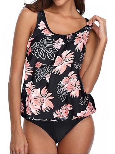 One-Pieces Women Two Piece Swimsuit High Neck Floral Printed Racerback Tankini Sets Tummy Control Swimwear Bathing Suits 02 P...