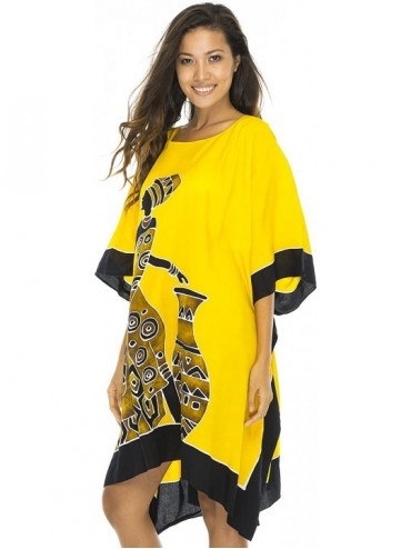Cover-Ups Womens Short African Beach Swim Suit Cover Up Caftan Poncho - Women Pot Yellow - C612CKPNXC1 $43.66