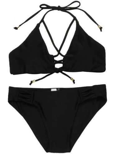 Sets Womens Sexy Halter Bikini Set Swimsuit 2Pcs Bikini Bathing Suits - Black - CA185N3M7EG $13.99