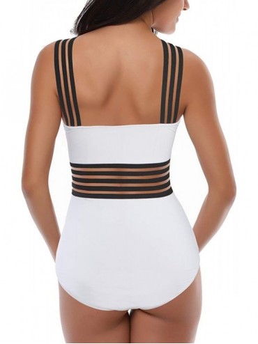 One-Pieces Women's One Piece Swimsuits Front Crossover Swimwear Black Sexy Hollow Swimwear Bathing Suit Monokinis - White - C...