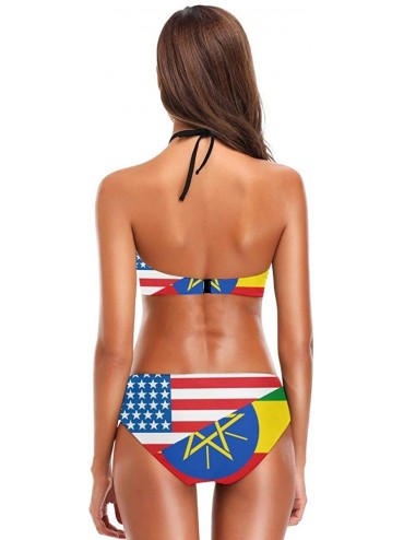 Sets Half USA Womens Tie at Back 2 Piece Padding Halter Bikini Set - Half Usa Half Ethiopia Flag - CT18UTT5H5G $35.17