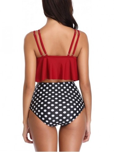Sets Bikini High Waisted Swimsuits for Women Tummy Control Tankini Bathing Suits Two Piece Flounce Swimwear - CU18M9AZ53G $28.38