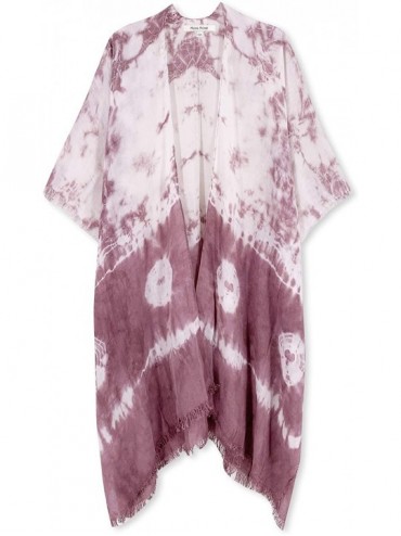 Cover-Ups Women's Beach Cover up Swimsuit Kimono Cardigan with Bohemian Floral Print - E Tie-dye Ultra Violet - CK197NYHKQA $...