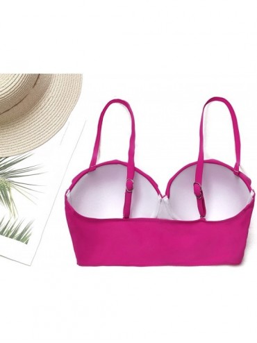 Tankinis Solid/Floral Ruffle Summer Beach Swim Push Up Tops Pin Up Swimwear - Rose Red - CD18GDLU666 $22.85