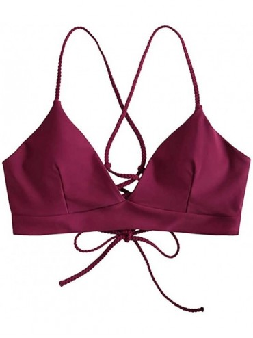 Sets Women's Summer Swimsuits Top Molded Cup Push Up Triangle Bikini Top Bathing Suits - Wine - CB19CIALTX5 $9.85