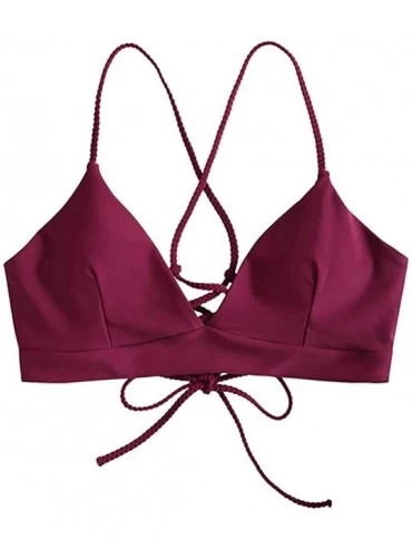Sets Women's Summer Swimsuits Top Molded Cup Push Up Triangle Bikini Top Bathing Suits - Wine - CB19CIALTX5 $25.27