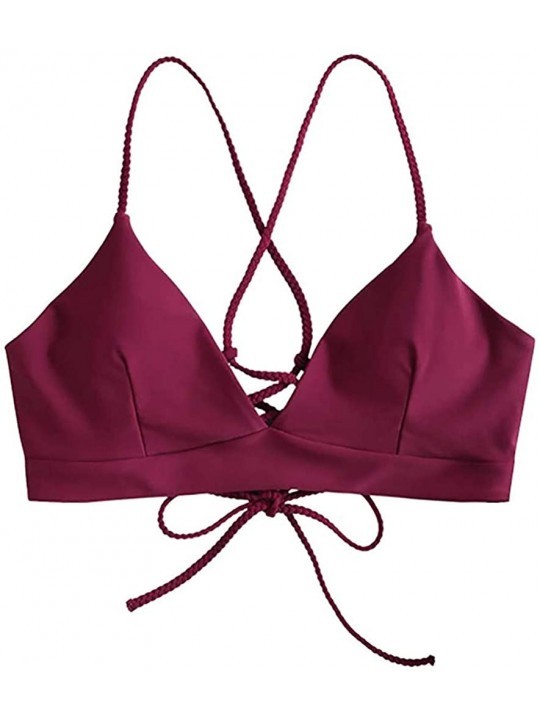 Sets Women's Summer Swimsuits Top Molded Cup Push Up Triangle Bikini Top Bathing Suits - Wine - CB19CIALTX5 $9.85