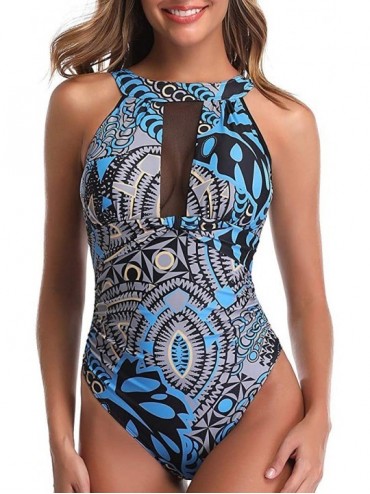 One-Pieces Women Sexy One Piece Swimsuit High Neck Plunge Mesh Ruched Monokini Swimwear High Waisted Halter Bathing Suit Tank...
