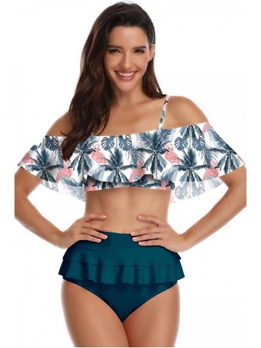 Sets Women Two Piece Swimsuit Floral Ruffled Bathing Suit Tummy Control High Waist Bikini Set - Green - CZ18TCTMMCK $35.77