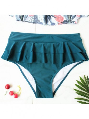 Sets Women Two Piece Swimsuit Floral Ruffled Bathing Suit Tummy Control High Waist Bikini Set - Green - CZ18TCTMMCK $21.37